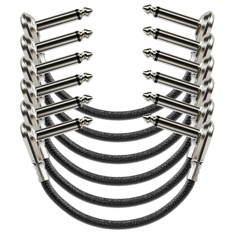 VCELINK 6.5 Inch Guitar Patch Cables, 1/4" TS Right-Angle Nickel-Plated Pedalboard Patch Cords with Dual-Layer Shielding, Noise-Free High-Fidelity Signal (6 Pack) 6 Pack