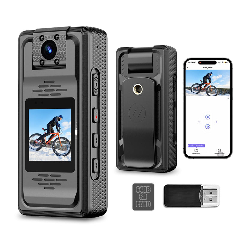 Valentines Gift Body Camera 2K BodyCam with Audio and Video Recording, Mini Camcorder with 64GB SD Card Night Vision Small POV Wearable Clip on Camera for Sports Police Vlog
