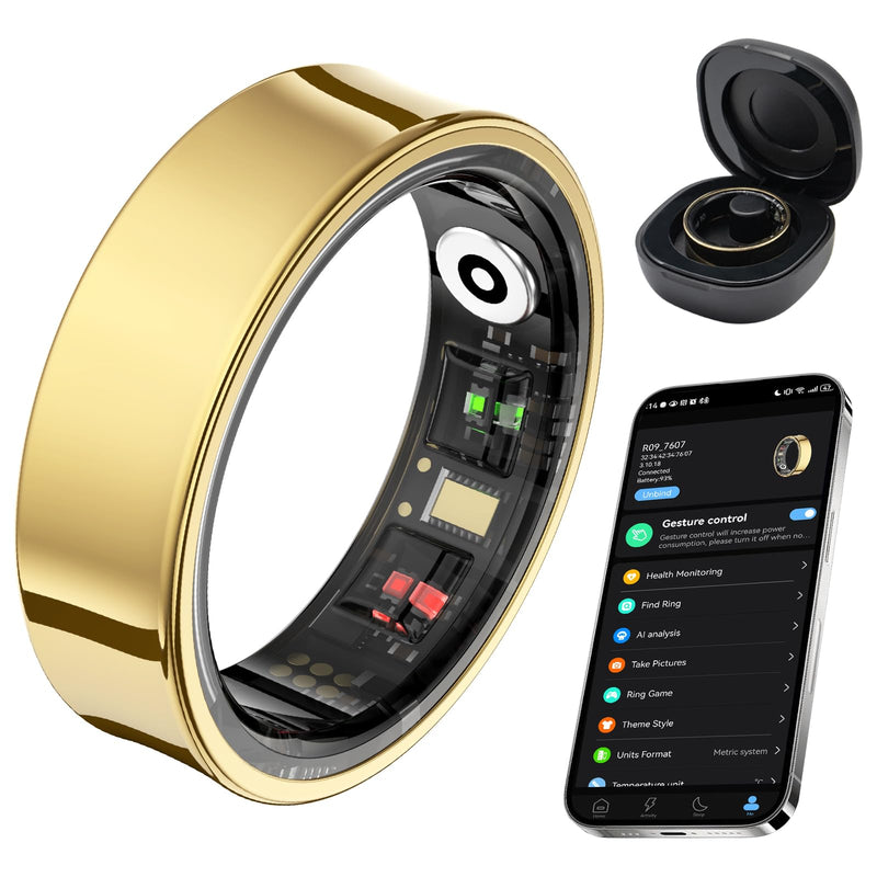 Smart Ring for Women Men, Gold, #11 | Fitness Tracker with Body Temperature & Blood Oxygen, Sleep Monitor & Heart Rate & Calories, No Subscription Fee