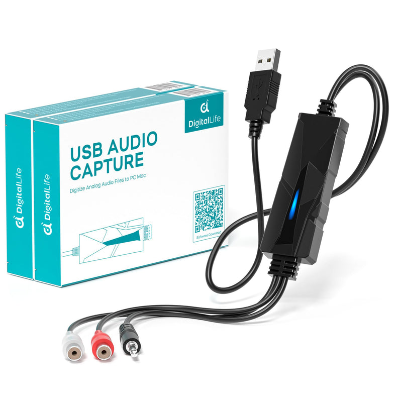 [AUSTRALIA] - DigitalLife AuralynX Series | USB Audio Capture Device – Convert Cassette Tapes to MP3, RCA & 3.5mm Input, Compatible with Windows, Mac & Linux, for Content Creators & Educators (AV202-B, 2-Pack) 2-Pack/AuralynA 