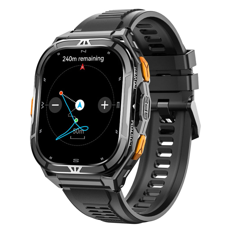 GPS Smart Watch for Men Barometer Compass Make/Answer Calls Tactical 100+ Sports Modes 1.96" AMOLED DIisplay Smart Watches Heart Rate Sleep Tracker Message Reminder black