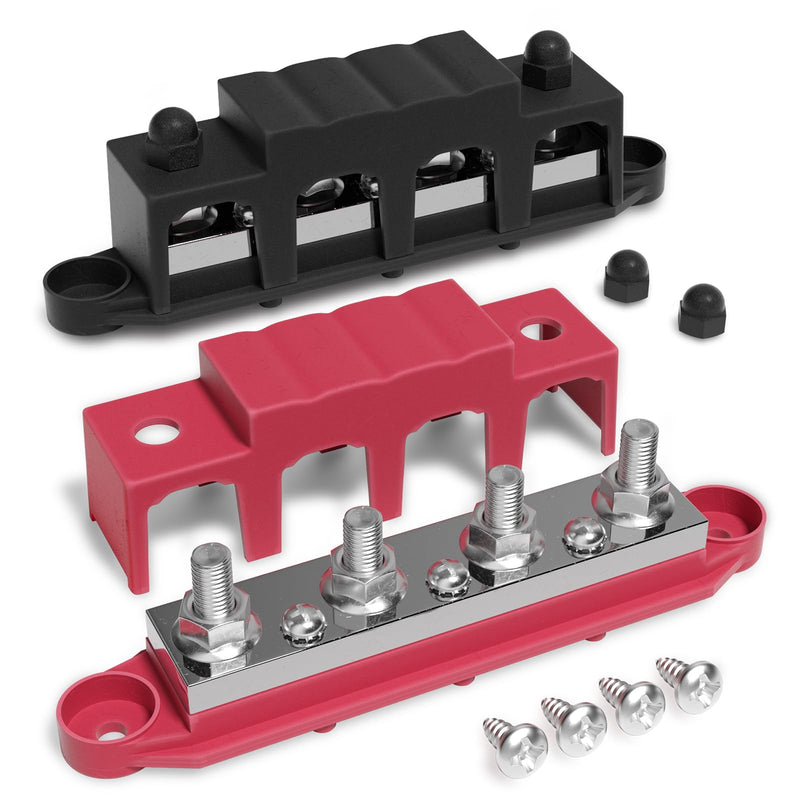 Mofeez 48V 400A Bus Bar 4 x 5/16” Post 3 x #8 Screw Terminal Power Distribution Block for Car Boat Marine (Red & Black) 4 x 5/16"