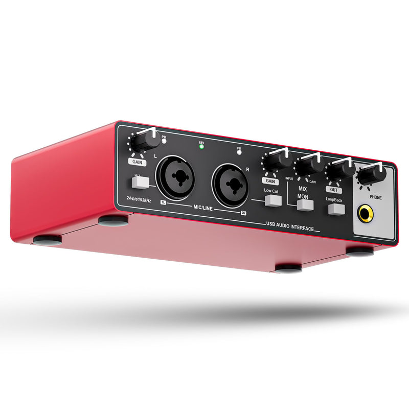 TISINO Audio Interface 2i2-24Bit/192kHz, USB Audio Interface for Recording, Songwriting, Streaming and Podcasting, Plug & Play Studio Interface with 48V Phantom Power, PC/Mac/iOS Compatible,RED Classic Red