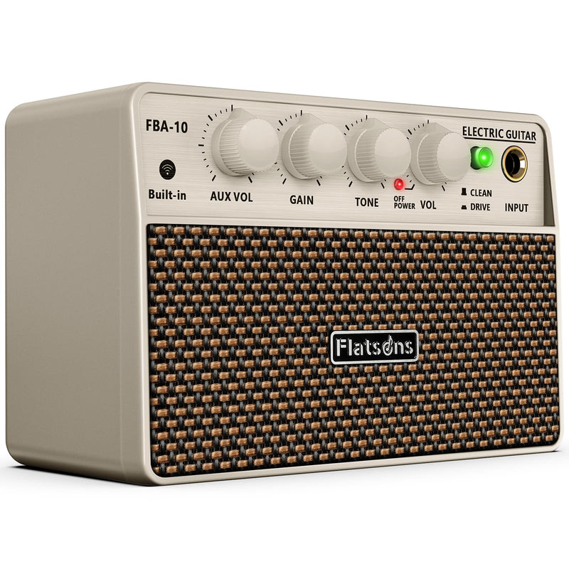 FBA-10 Guitar Amp, 10W Mini Electric Guitar Amplifier with Clean/Drive Channel, 6H Working, USB-C Rechargeable, 3.5mm Headphone/AUX Jack, Wireless Portable Amp for Indoor Practice (White) White