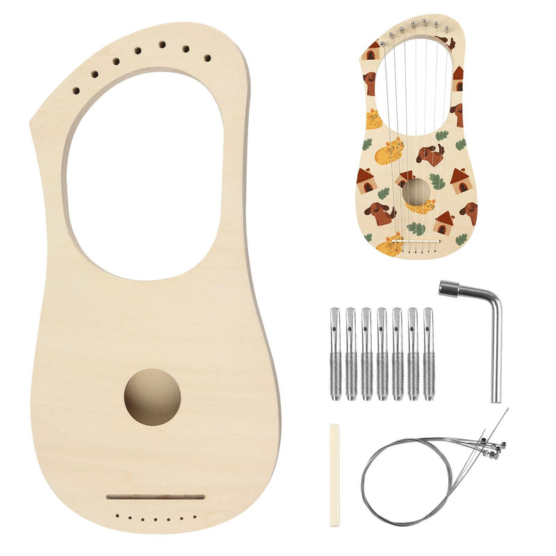[AUSTRALIA] - Lyre Harp 7 String DIY Kit, Wooden Instrument Kit Handmade with Basswood Body Strings Tuning Wrench Saddle Bridge Pins, Easy Assembly for Beginners and DIY Enthusiasts 