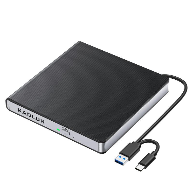 [AUSTRALIA] - External CD DVD Drive for Laptop USB 3.0 USB C CD Burner External DVD Drive Portable CD ROM Burner Reader Writer Drive External DVD Player for Laptop Desktop PC Windows 11/10/8/7 MacBook Mac OS Linux black-2 in 1 