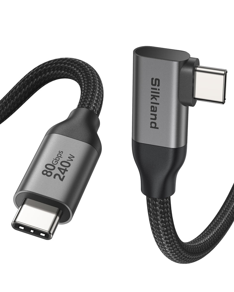 Silkland 80Gbps Right Angle USB 4 Cable for Thunderbolt 5 Cable 240W 10FT | 120Gbps Bandwidth, 8K@120Hz/4K@540Hz, 90 Degree USB C Video Cable Compatible Thunderbolt 5/4, MacBook, iPhone 17/16, Dock 1