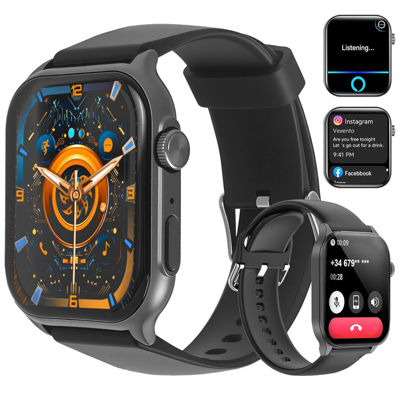 AOC Smartwatch E07 Fitness Sports Watch, 1.96 Amoled HD Touchscreen, Bluetooth Call, GPT AI, Voice Assistant‌, Heart Rate & Sleep Tracking, IP67 Waterproof Sports Modes for Men & Women Black