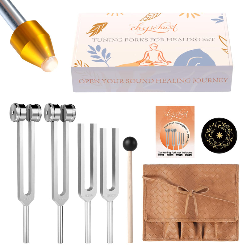 [AUSTRALIA] - Tuning Forks for Healing(128Hz, 136.1Hz, 432Hz, 528Hz),Medical-Grade Weighted & Unweighted Tuning Forks Set with Vegan Leather Pouch &Activator, for Chakra/Sound Therapy/Yoga/Meditation 