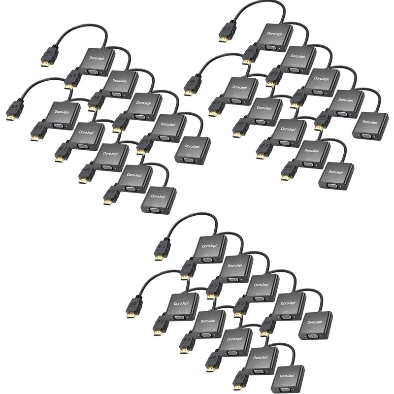 HDMI to VGA Adapter 30-Pack, Uni-Directional Gold-Plated HDMI Male to VGA Female Bulk for Monitor, Projector, HDTV, Laptop, Computer, Desktop, Chromebook, Roku, Xbox and More Black