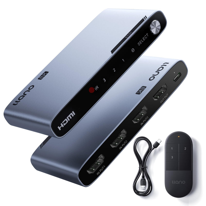 [AUSTRALIA] - llano HDMI 2.1 Switch 3 in 1 Out, 8K@60Hz with Remote, 4K@120Hz/240Hz, VRR, HDR10+, Dolby Atmos, CEC, 48Gbps,HDMI Switcher for PS5, Xbox, Switch, Roku, Fire Stick, Apple TV, Aluminum Alloy Case 