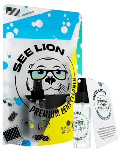 See Lion Premium Lens Cleaner Kit | Safe for Glasses, Camera Lenses, Screens, and Optics - Streak-Free Formula with Microfiber Cloth | 30ml / 1oz Travel Size