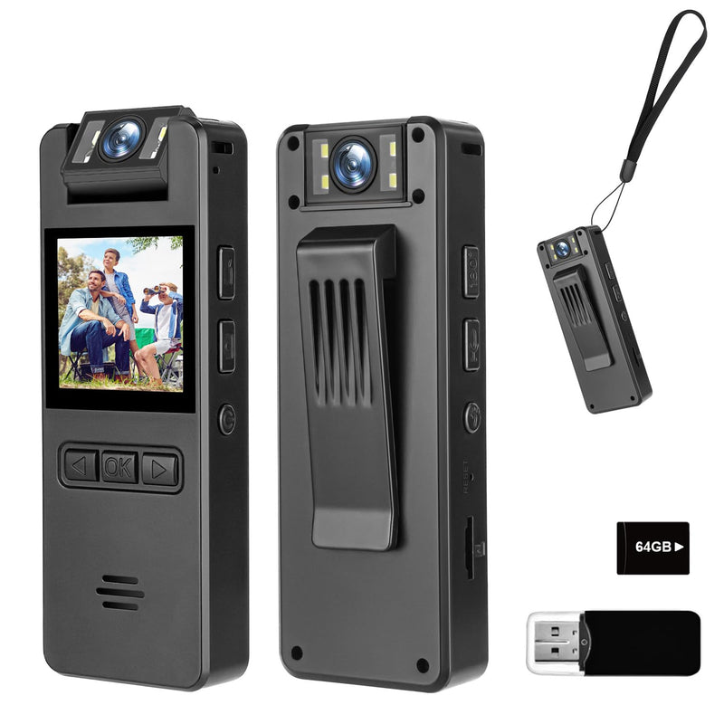 [AUSTRALIA] - 64GB Mini Body Cam,1080P Video Camera with 180° Rotating Lens,120° Wide Angle,Audio and Video Recording, Portable Compact Personal Camera Personal Civilians, Police Law Enforcement 