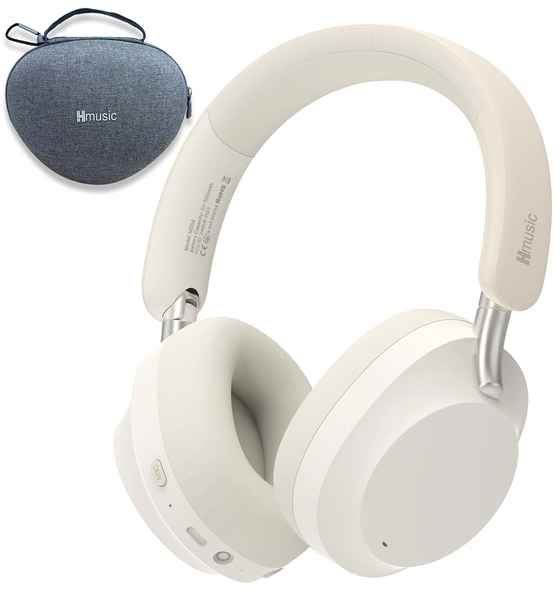 Hmusic MS04 Bluetooth Headphones Active Noise Cancelling Over Ear Headphone | 4-Mic Hybrid -40dB ANC Bluetooth Headset, 2-ENC Mic, 80H Playtime, 3.5mm Aux Cable|Travel Case|Foldable Wireless Headphones