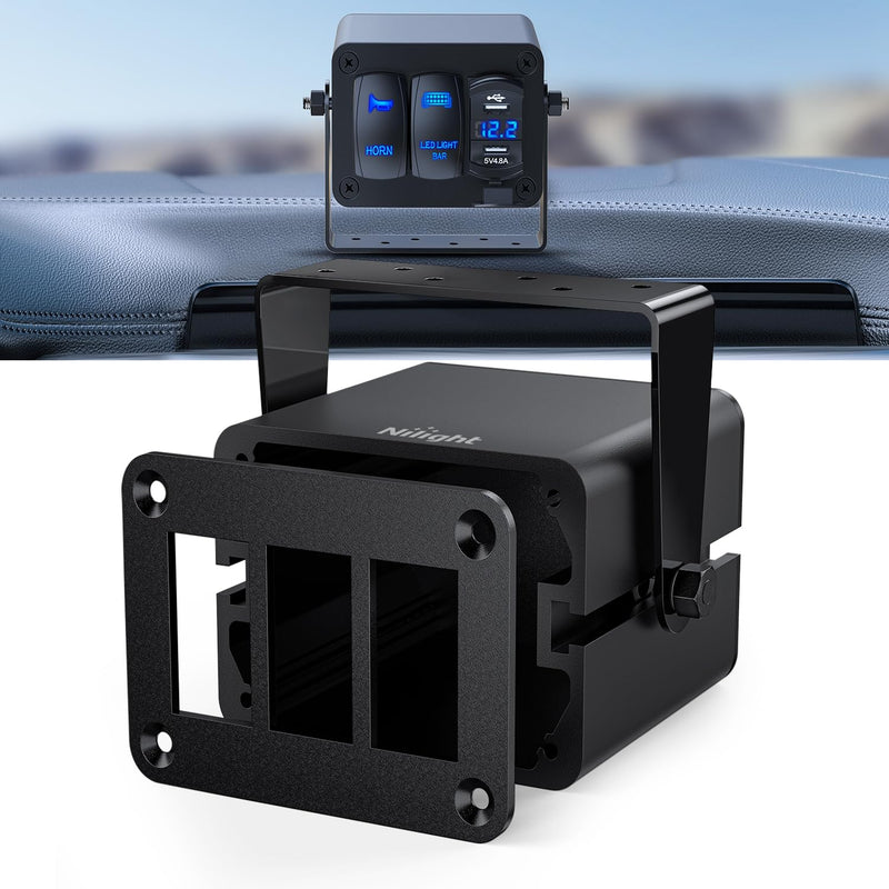 [AUSTRALIA] - Nilight 3 Gang Rocker Switch Box 3 Holes Panel Detachable Installation Housing Waterproof Aluminum Rotatable Mount Bracket 12V 24V DIY Toggle Switches Voltmeter USB Socket for Boats Cars RVs Trucks Black-Switch Box Only 
