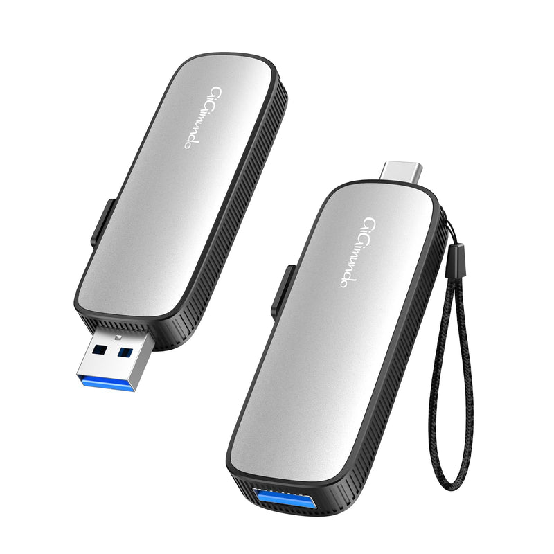 GiGimundo 512GB External Portable SSD, Up to 1073MB/s Dual Port USB C Thumb Drive USB 3.2 Gen 2+USB A Solid State Drives for iPhone 15/16/17/Android/Mac,Silver Silver