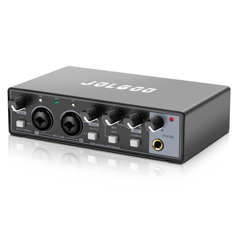 USB Audio Interface for Recording Music, 24-Bit/192kHz, Plug and Play Audio Interface for PC, Mac, and Smartphone – Low Latency, XLR/Line In, Headphone Out