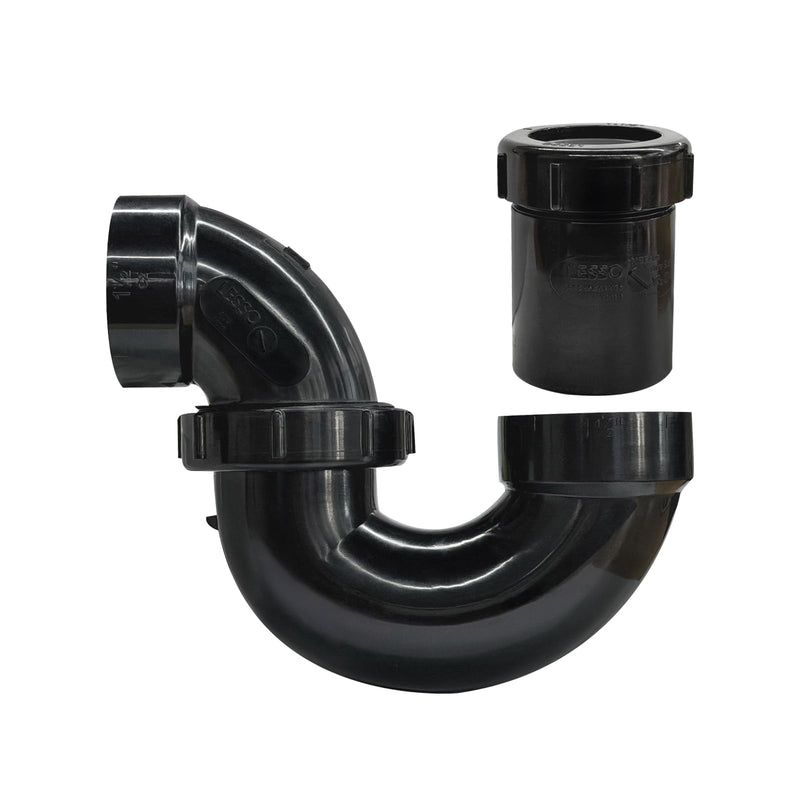 LESSO P Trap with Threaded Adapter Ring,1-1/2" Leak & Odor Proof Drain Kits for Bathroom/Kitchen/RV Sink Drain, ABS P Trap 1-1/2 Inch P-Trap-A