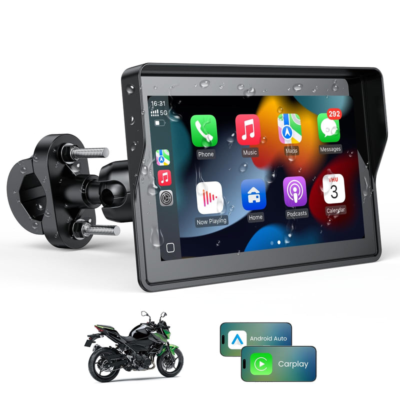 WonVon 5 Inch Motorcycle Carplay GPS Navigation System with Apple Carplay and Android Auto Portable Screen with Dual Bluetooth, Navigation, Siri, Google Assistant（Not Inchluded TPMS）