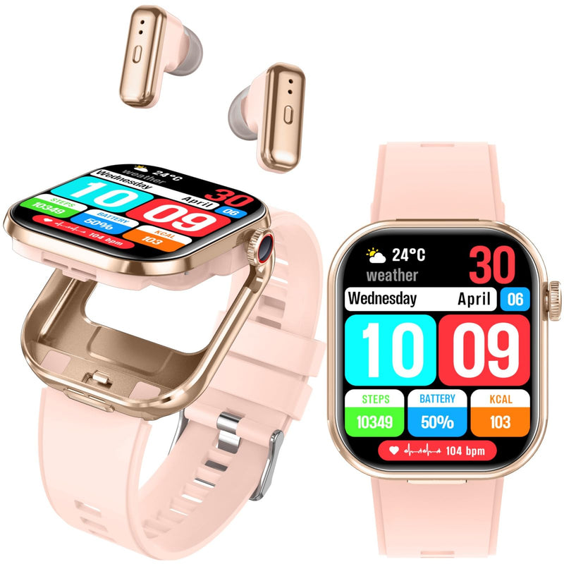 Smart Watch with Earbuds,2.02" HD Screen Fitness Watch,Answer/Make Calls,2 in 1 Smartwatch with TWS Earphones,Waterproof Sports Fitness Tracker Compatible for Android & iPhone Rose Gold