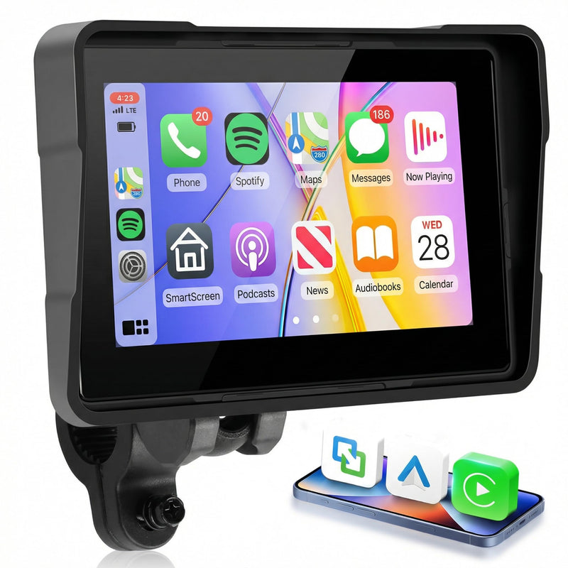 5 Inch Motorcycle Wireless CarPlay GPS Navigation System | Android Auto Portable CarPlay Screen for Motorcycle, Dual Bluetooth, Si-ri, Goo-gle Assistant, IP67 Waterproof Moto Screen