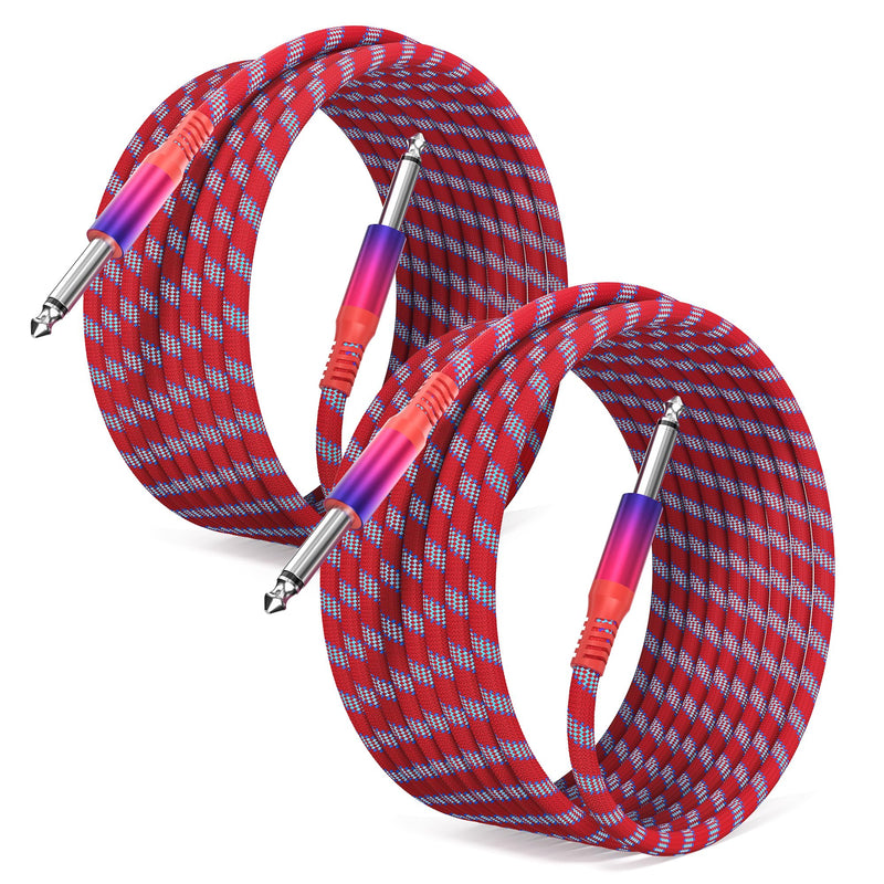 Elebase TS Guitar Cord 9M/30FT 2Pack,Rainbow 1/4 inch Male to 6.35mm Male Bass Cable,Straight Quarter Inch Audio Accessories for Keyboard,AMP,Pedals,Electric Guitar,Equalizer,Speaker 30FT/9M Straight