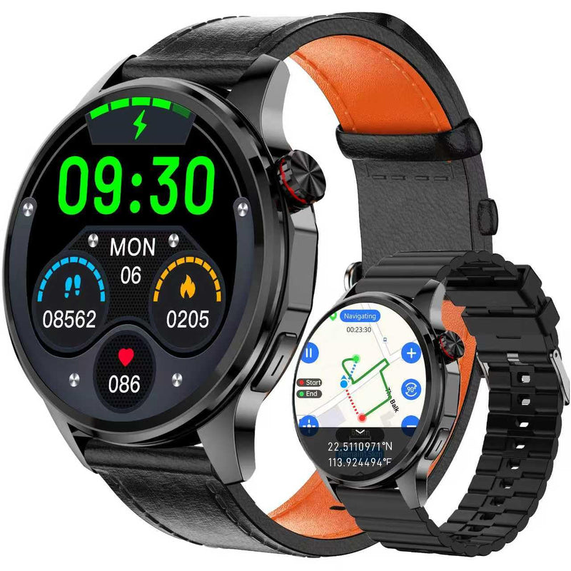 Smart Watch, GPS & Free Maps, AI, Bluetooth Call & Text, Health, Sleep & Fitness Tracker, 100+ Sport Modes, Waterproof, Long Battery Life, Waterproof, Compass, Barometer, 2 Bands Smartwatch for Men Black with GPS+Map