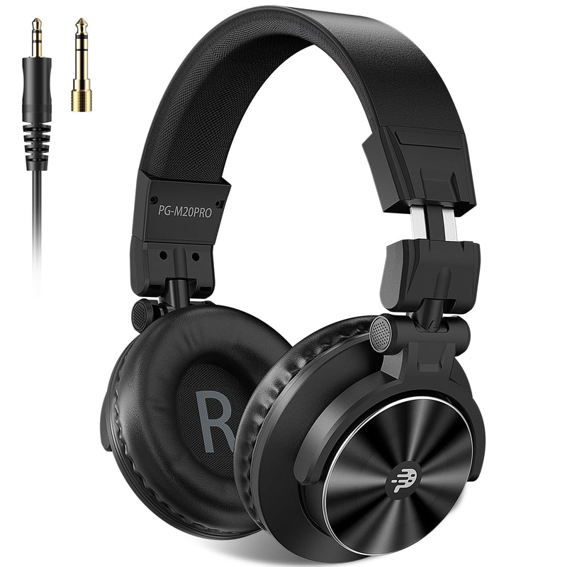 PUPGSIS Wired Over Ear Headphones: Studio Monitor Headphones - Professional 40kHz Hi-Res DJ Stereo Headphones - 1/4 to 3.5mm Audio Jack for Recording/Mixing/Podcast/Guitar/Piano Black
