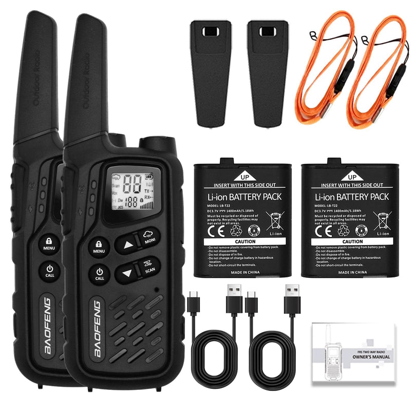 [AUSTRALIA] - BAOFENG MP25 Walkie Talkies,Family Walkie Talkie Camping Essentials NOAA Weather Scan 155 Privacy Codes 22 FRS Channels 2PC (Black) Black 