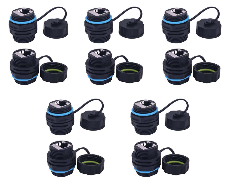 IP68 Waterproof CAT6 RJ45 Panel Mount Coupler (10PACK) | Shielded Industrial Ethernet Feed Thru Connector, Female to Female