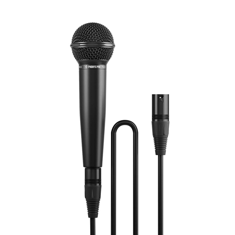 Phenyx Pro Dynamic Vocal Microphone, Cardioid Microphone with 16.4 ft XLR Cable, Mic Clip, Storage Bag, Wired Handheld Mic for Singing, Stage, Studio, Karaoke (PM-25)