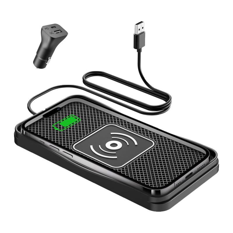 15W Non-Slip Wireless Car Charger Pad with 20W Adapter USB | 15W Fast Charging Pad Non-Slip Design with 20W Adapter, Compatible With iPhone, Samsung Galaxy And Android Phones 7"L x 3.5"W - 39.4" USB