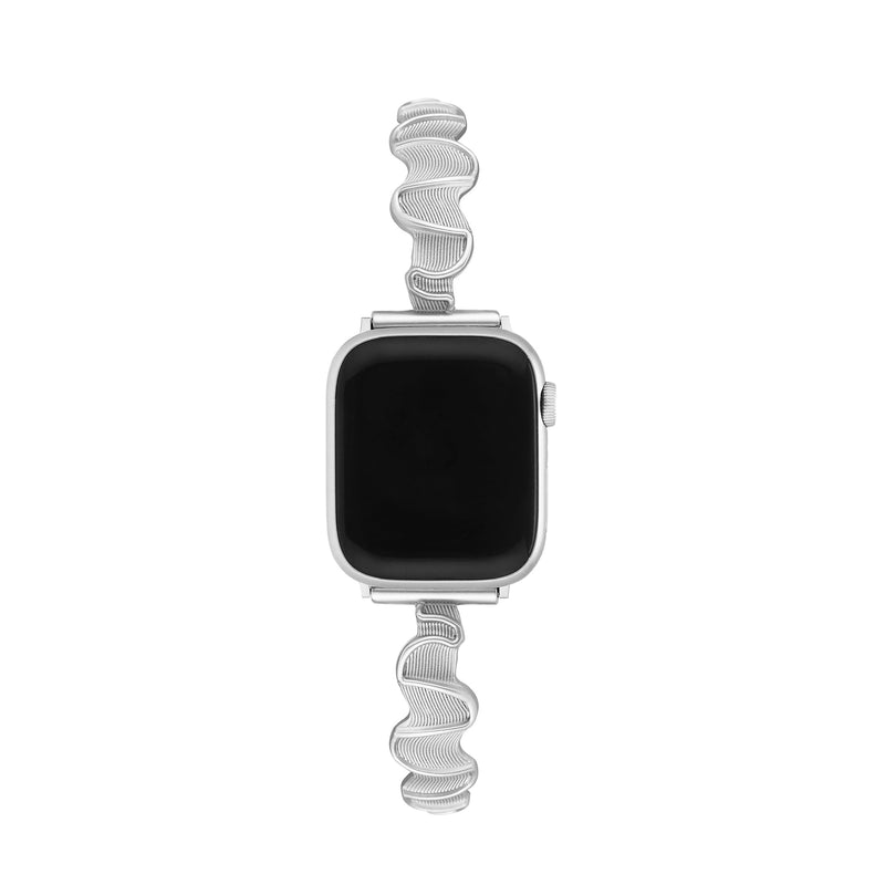 Sleek Wavy Metal Watch Band for Women Compatible with Apple Watch 38/40/42/44/41/45/49/46mm,for iWatch Series 11/10/9/8/7/6/5/4/3/2/1 Ultra3 SE, Aesthetic Bracelet Strap Silver 42(Series 3 2 1)/44/45/46/49mm
