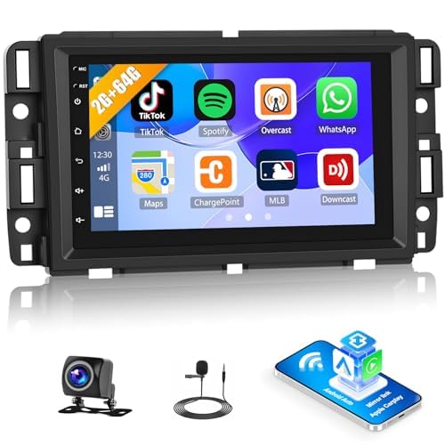 Android 15 Car Radio for Chevrolet Silverado GMC Sierra Yukon 2007-2013, 7" WiFi+GPS Head Unit,Wireless A-pple CarPlay Android Auto,4-Core 64G EQ, Bluetooth, FM/RDS Backup Cam SWC+ Canbus 2GB RAM+64GB ROM