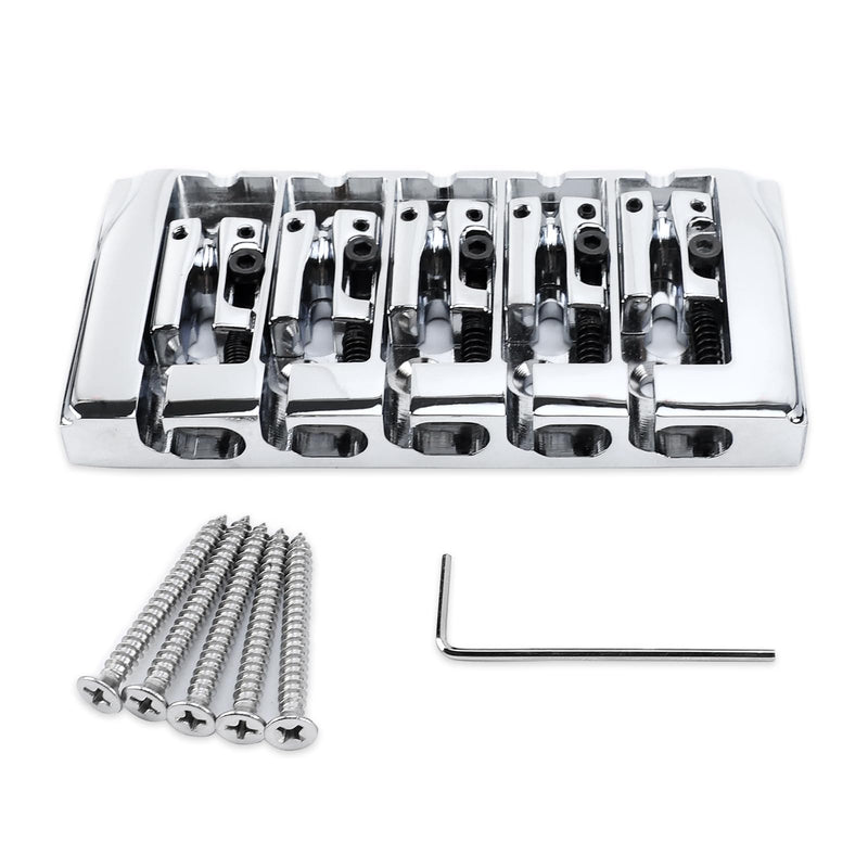 Brass Electric Bass Bridge 5 String Bass Hardtail Bridge 18mm String Spacing Compatible with 5-string Electric Bass Replacement Parts Chrome