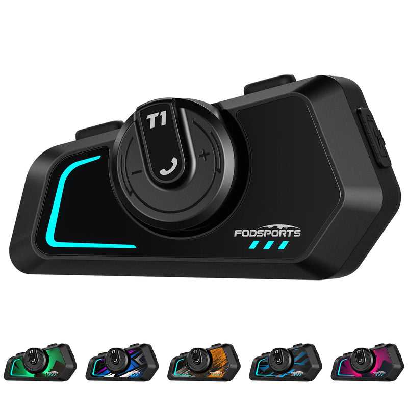 Fodsports T1 Motorcycle Bluetooth Intercom V5.4 with Music Share, One-Click Switching for 3 Functional Modes, 2-Way Helmet Communication Systems, FM/5 Stickers/Noise Cancellation/Stereo Music, 1 Pack T1 1 Pack