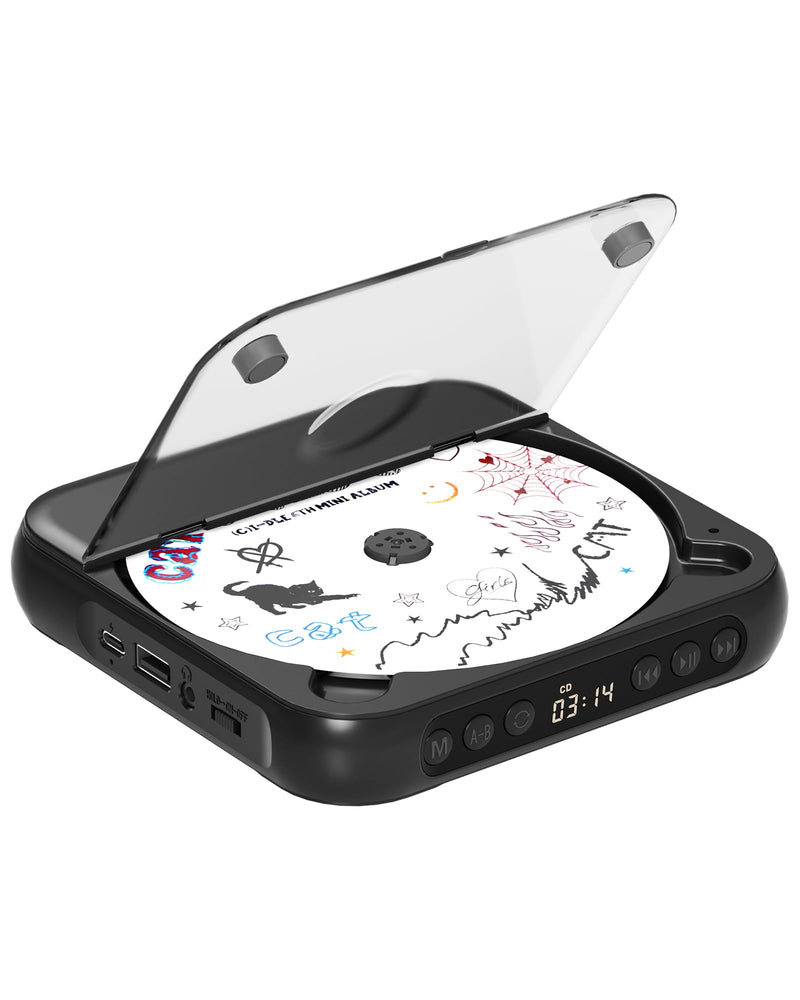 [AUSTRALIA] - ENVYCLOUD CD Player Portable with Dual Stereo Speakers, Rechargeable Portable Player with Bluetooth for Home with Headphones, Support CD/AUX/USB,Black Black 