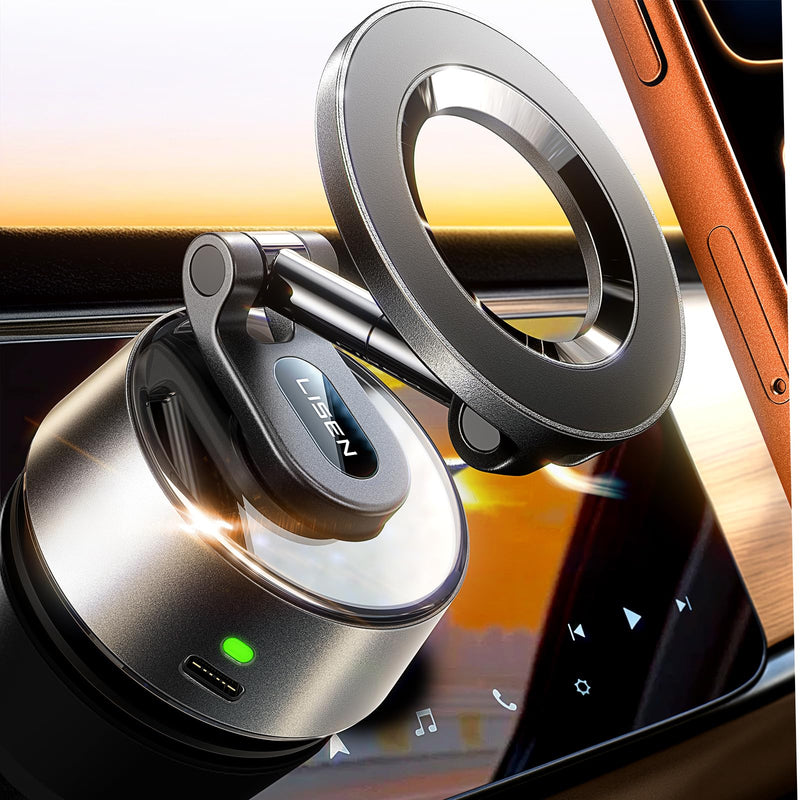 LISEN Suction Phone Mount【2026 Auto Vacuum 3.0】, 360 Adjustable Magnetic Phone Holder for Car Dashboard Universal Magsafe Accessories Gifts for Men Women for iPhone 17 Pro Max Air 16 15 14 13 12 Deep Gray