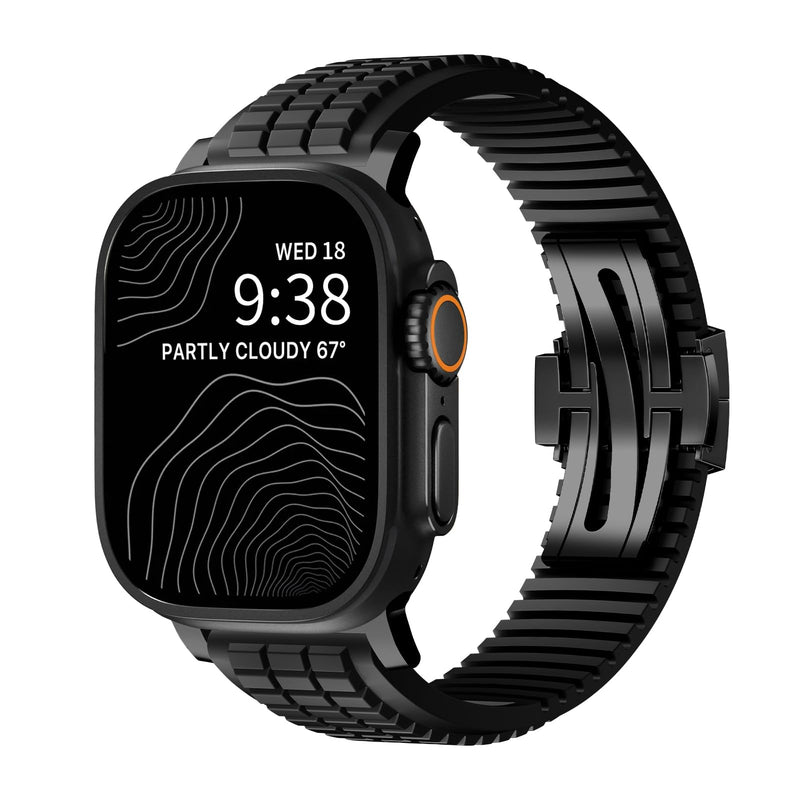 Luxury Rugged Silicone Strap Compatible with Apple Watch Ultra 3 2 Bands for Men 49mm 46mm 45mm 44mm,FKM Rubber Band with Metal Connector for iWatch Series 11 10 9 8 7 6 5 4 3 2 1 SE