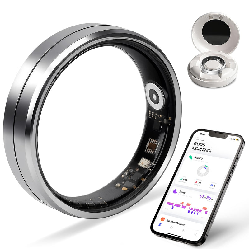 Smart Ring for Women Men, Health Tracker with Sleep & Activity Monitoring | 5ATM waterproof smart ring, Size 9, tracks sleep, heart rate and activity. No subscription, works with Android & iOS. Silver 9#