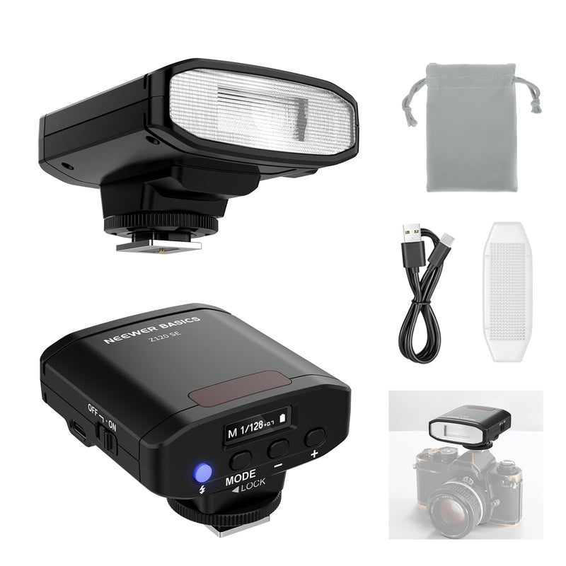 NEEWER Basics 5600K Mini Camera Flash Speedlite GN12, 2000mAh/500 Flashes/0.1-1.8s Recycle, Light Compatible with Canon Fujifilm Sony Nikon Digital Standard Hot Shoe Camera for Studio Photos, Z120 SE