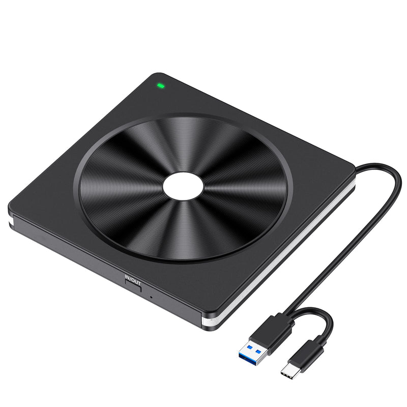 [AUSTRALIA] - External CD/DVD Drive for Laptop, USB 3.0 CD DVD +/-RW Burner CD ROM External DVD Drive CD Reader DVD Player for Laptop PC Mac MacBook Desktop Windows 11/10/8.1/7 Linux Blackwhite 