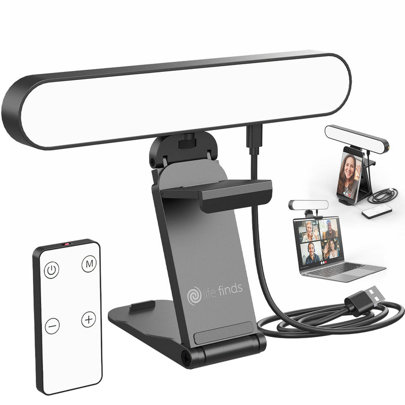 Life Finds Webcam Light for Streaming on Monitor or Laptop, Freestanding Video Conference Lighting, USB-C Connectivity, Remote Control Included, Black, LF-WL1