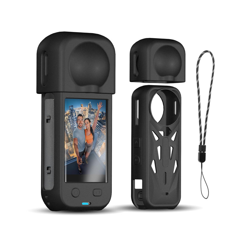 [AUSTRALIA] - Silicone Cover Case for Insta360 X5, Soft Lens Cap Protector All-Round Protective Case for Insta 360 X5 Accessories with Wrist Strap, Shockproof, Precision Fit, Charging Port Accessible (Black) Black 