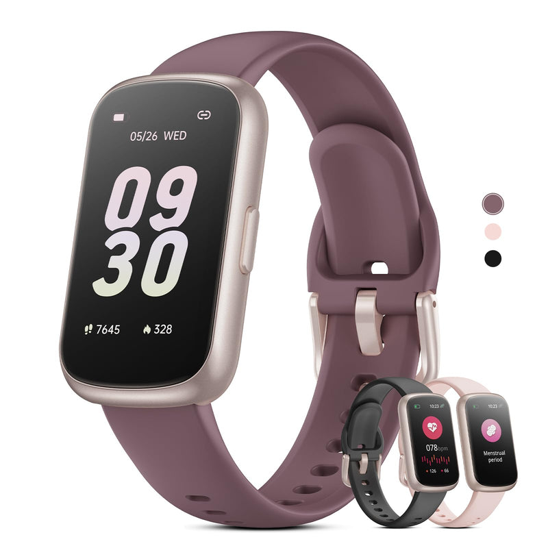 Health Fitness Tracker Smart Watch with 24/7 Heart Rate, Blood Oxygen, Sleep Tracker, Pedometer, 3 Colorful Bands & 3ATM Waterproof Activity Tracker with Step Calorie Counter, Smoke Violet