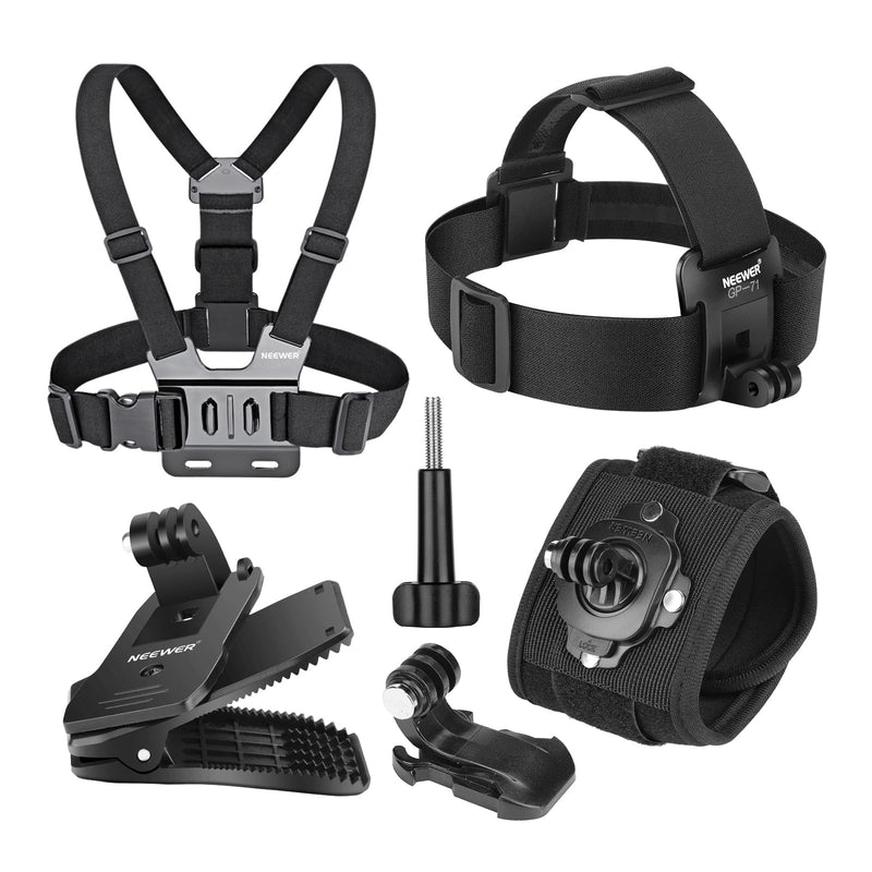 NEEWER Accessory Set Compatible with GoPro Hero Insta360 DJI AKASO Action Camera, Quick Change Head Strap Head Strap Holder, Chest Strap, Backpack Hat Clip Holder & 360° Wrist Strap for GP-75 GP-75 Accessory