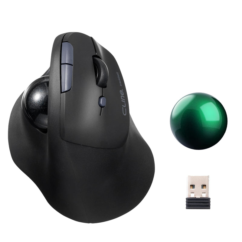 SANWA 2-Device Wireless Trackball + Green 34mm Replacement Ball Set, Programmable & Silent Click Vertical Mice, Compatible with Mac, Windows, Laptop, Android, PC
