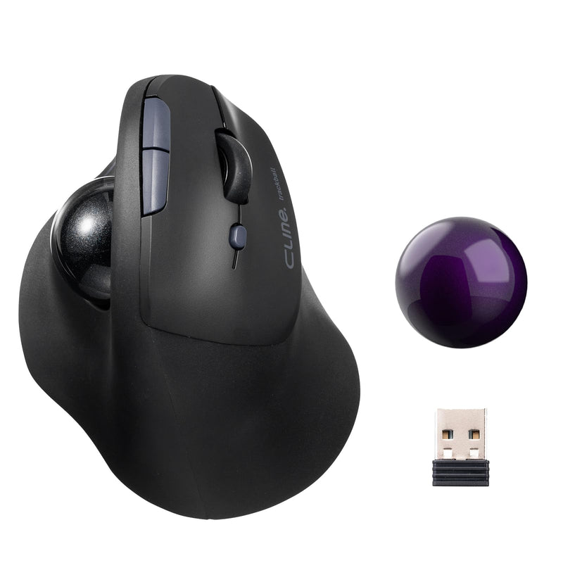 SANWA 2-Device Wireless Trackball + Purple 34mm Replacement Ball Set, Programmable & Silent Click Vertical Mice, Compatible with Mac, Windows, Laptop, Android, PC