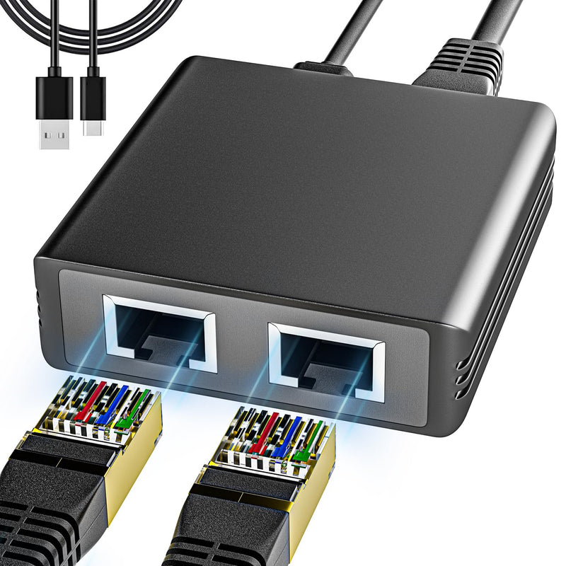 2 Port Gigabit Ethernet Switch, 1000Mbps Network Switch Adapter, Easy LAN Expansion for PC Router, Plug & Play, Stable Wired Connection, RJ45 Cat5/6 Compatible | [DUAL ACTIVE PORTS] Expand 1 RJ45 port into 2 Gigabit Ethernet connections for simultaneou...