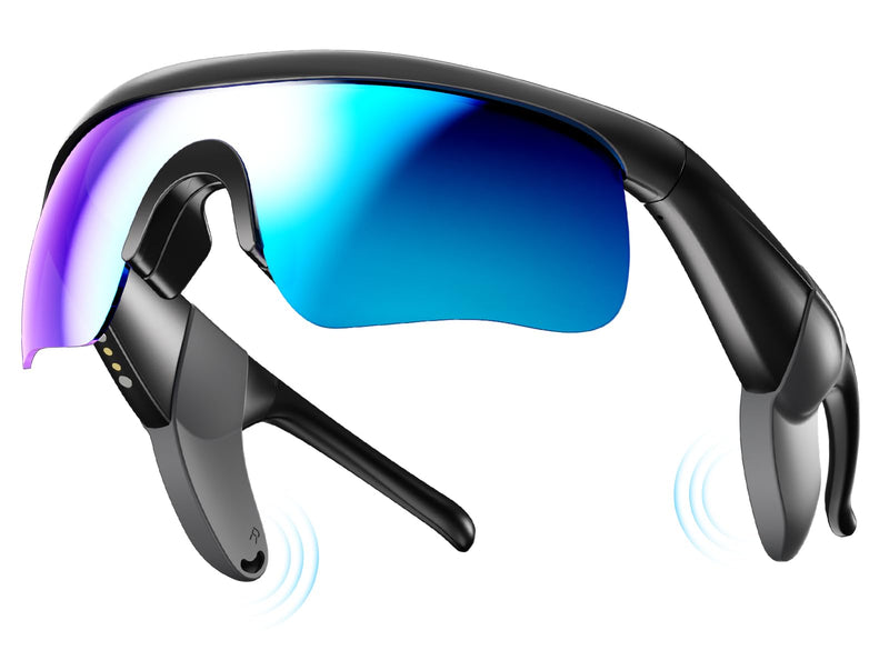 Bluetooth Audio Sunglasses: Polarized UV400 with Speakers | Polarized UV400 lenses with open-ear speakers and Bluetooth audio for driving, workouts and outdoor activities Blue
